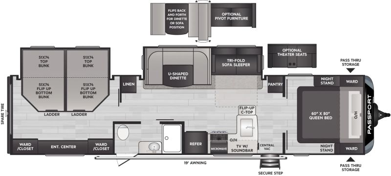Floorplan for 2023 KEYSTONE PASSPORT GT SERIES 3401QD