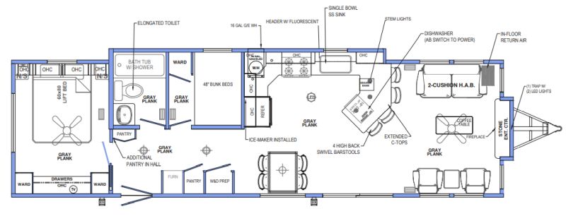 Floorplan for 2023 FOREST RIVER QUAILRIDGE 45-AKFL-2B-C
