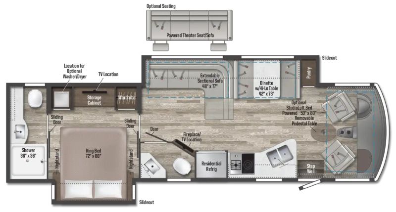 Floorplan for 2023 WINNEBAGO ADVENTURER 35F