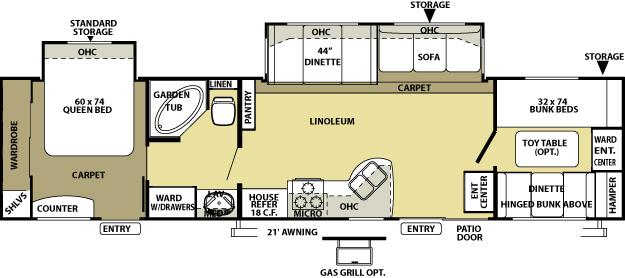 2010 FOREST RIVER SALEM 36BHBS (bunks) Floorplan