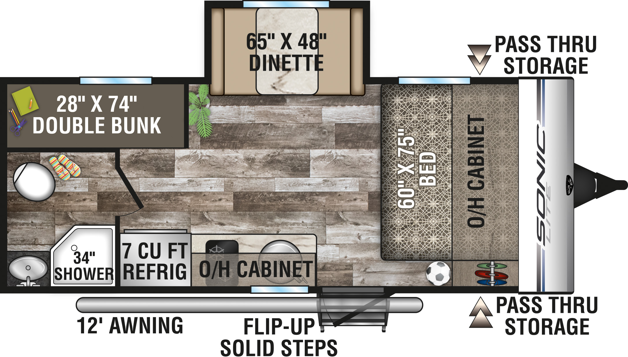 2020 VENTURE SONIC LITE 169VUD (bunks) Floorplan