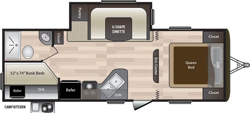 2018 KEYSTONE HIDEOUT LHS 242LHS (bunks) Floorplan