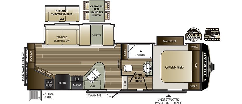 2018 KEYSTONE COUGAR HALF-TON 25RES (couples) Floorplan
