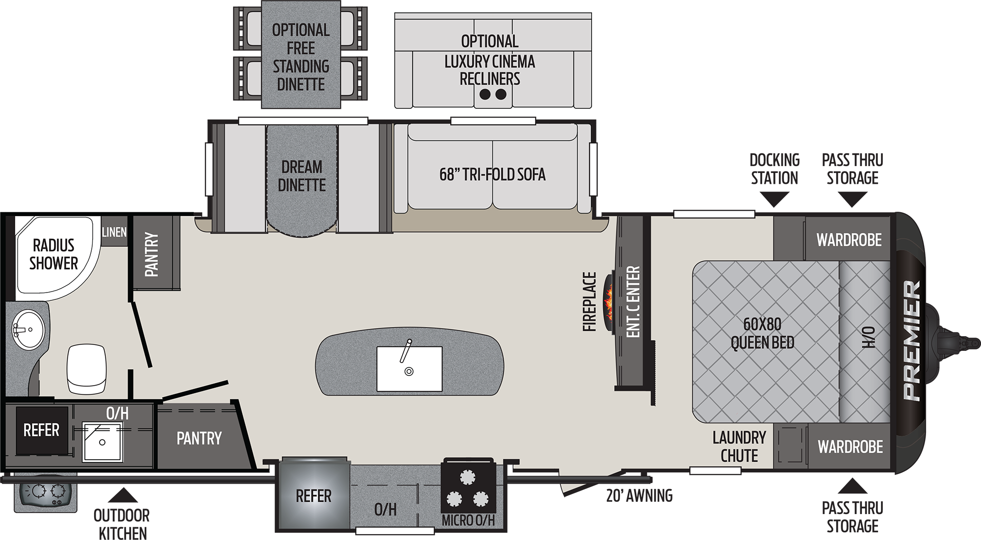 2020 KEYSTONE PREMIER 26RBPR (couples) Floorplan