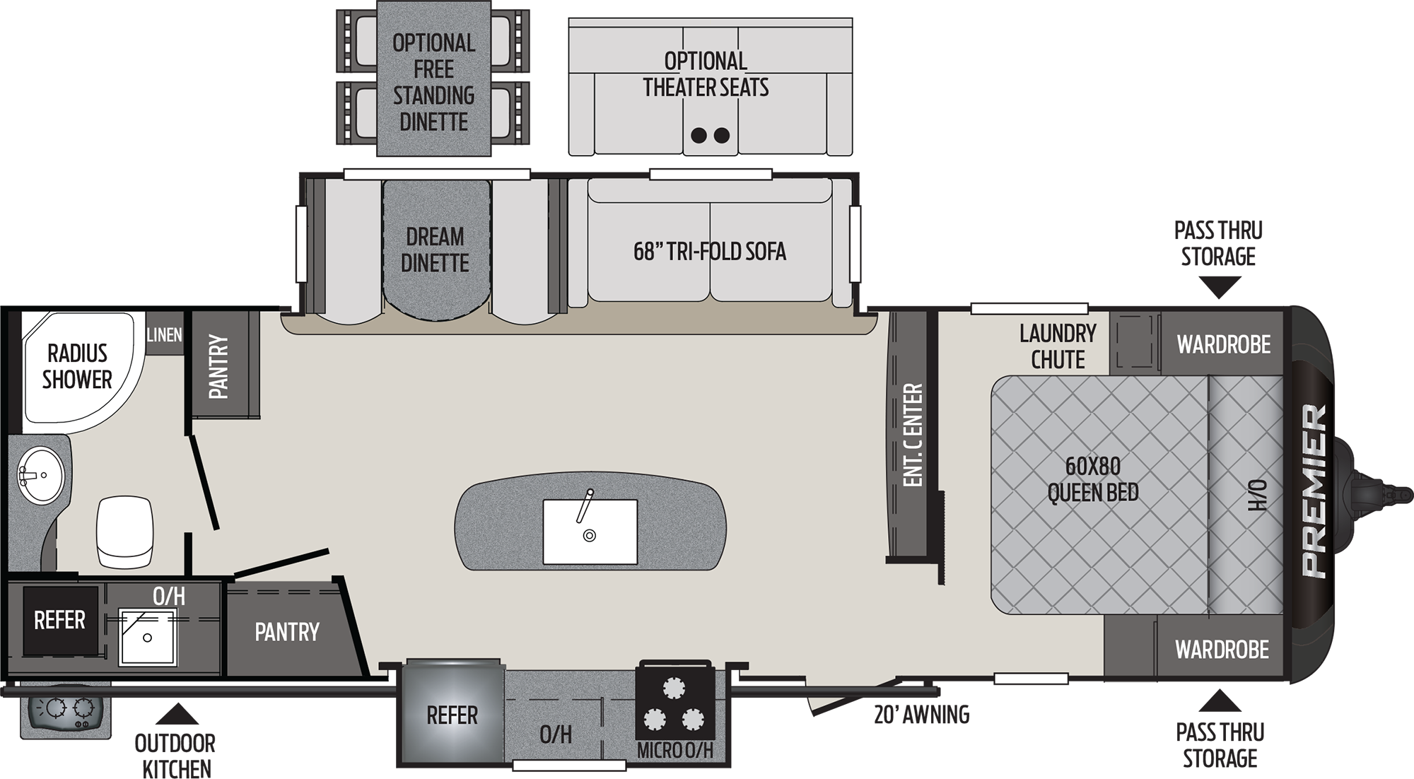 2019 KEYSTONE PREMIER 26RBPR (couples) Floorplan