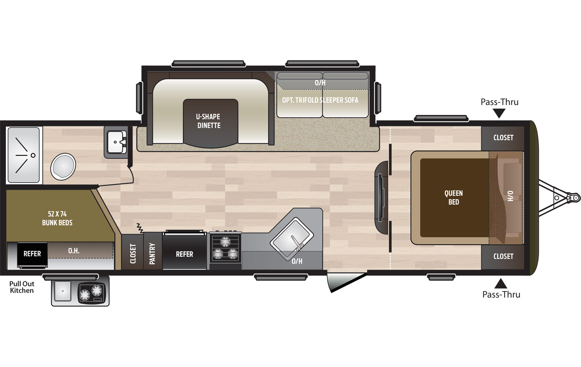 2018 KEYSTONE HIDEOUT 27DBS (bunks) Floorplan