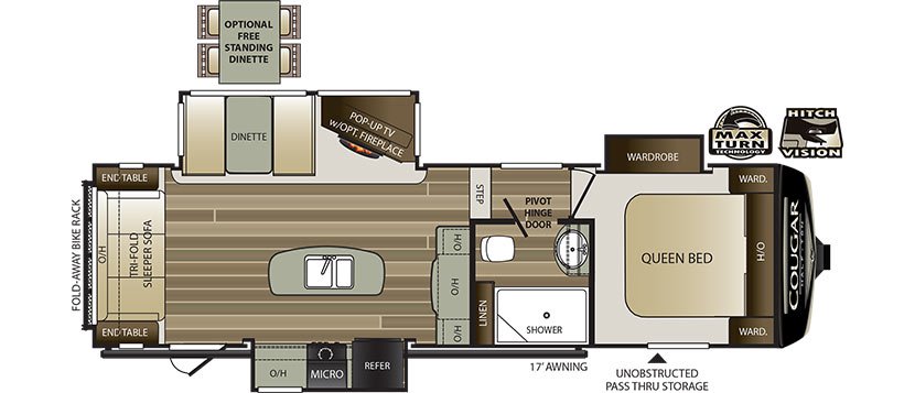 2018 KEYSTONE COUGAR HALF-TON 27RLS (couples) Floorplan