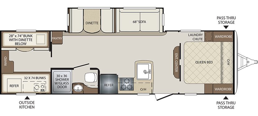 2019 KEYSTONE BULLET 287QBS (bunks) Floorplan