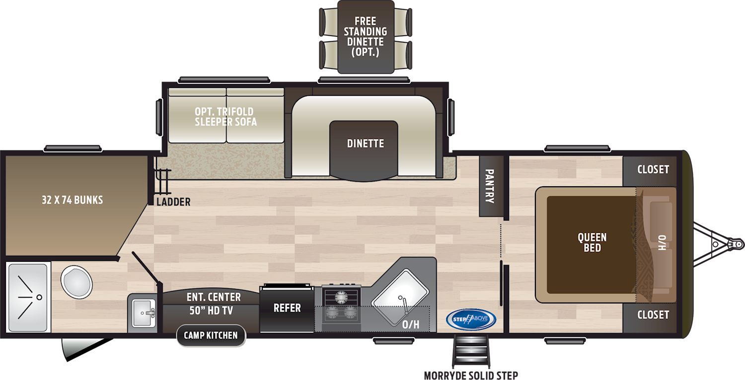 2020 KEYSTONE HIDEOUT 28BHS (bunks) Floorplan