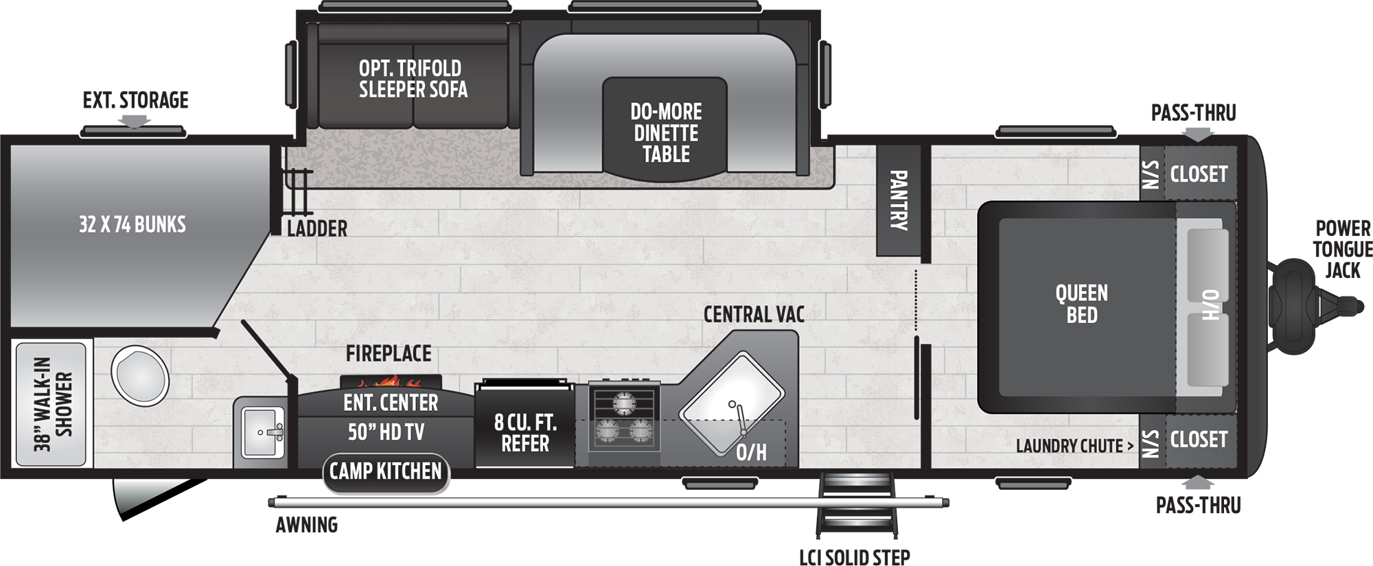 2020 KEYSTONE HIDEOUT 28BHS (bunks) Floorplan