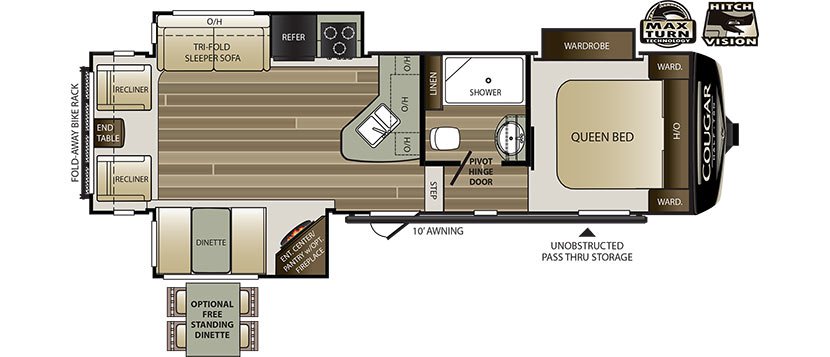 2019 KEYSTONE COUGAR HALF-TON 28SGS (couples) Floorplan