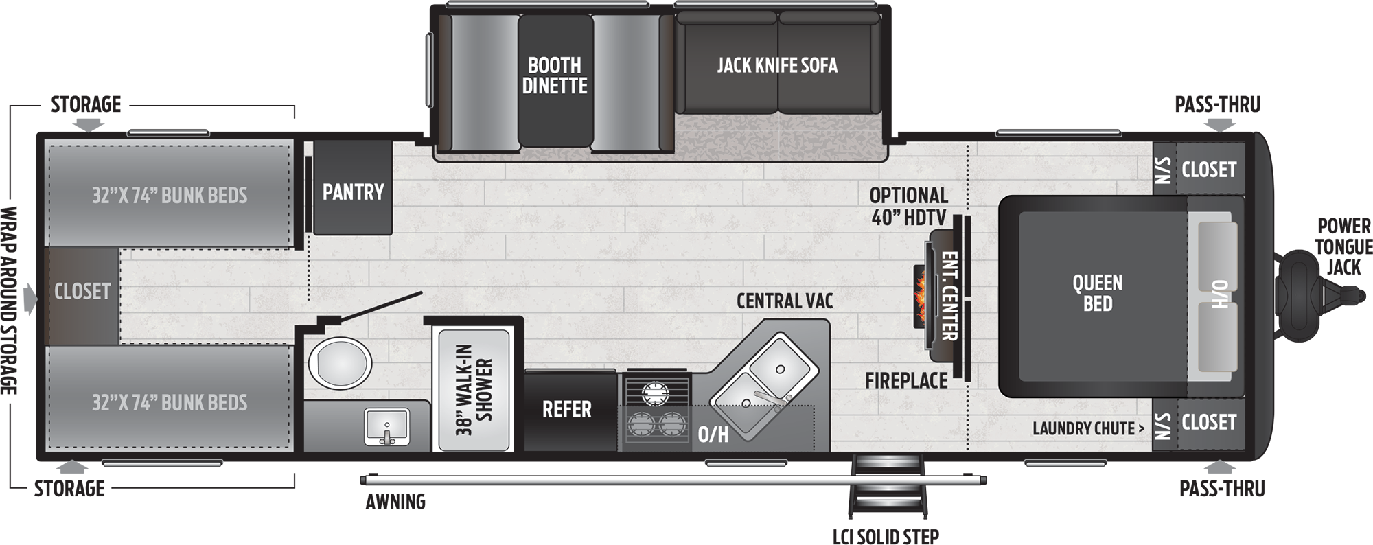 2020 KEYSTONE HIDEOUT LHS 290LHS (bunks) Floorplan