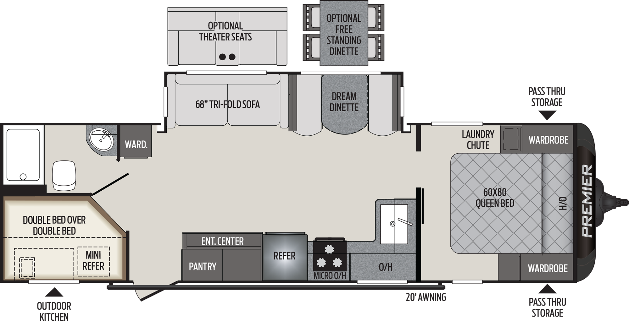 2019 KEYSTONE PREMIER 29BHPR (bunks) Floorplan