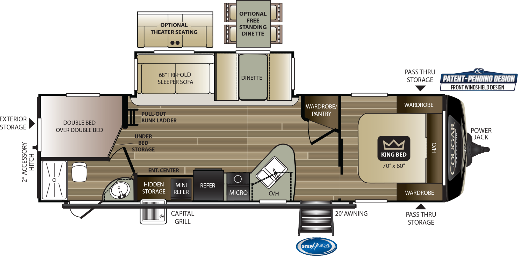 2019 KEYSTONE COUGAR HALF-TON 29BHS (bunks) Floorplan