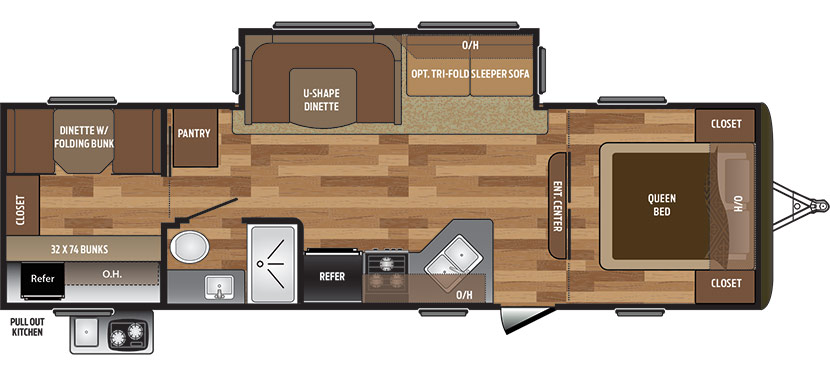 2019 KEYSTONE HIDEOUT 29BKS (bunks) Floorplan