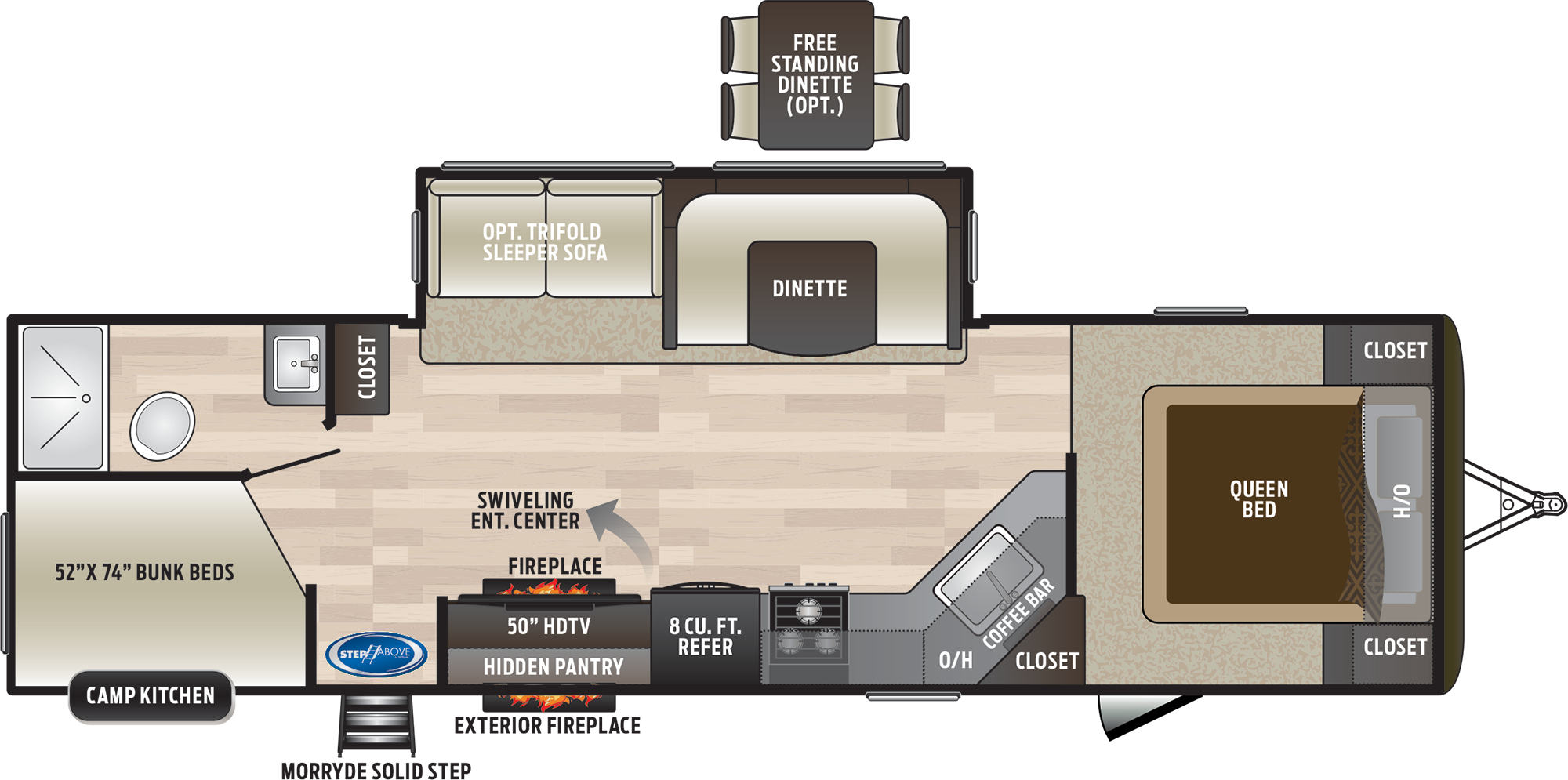 2019 KEYSTONE HIDEOUT 29DFS (bunks) Floorplan