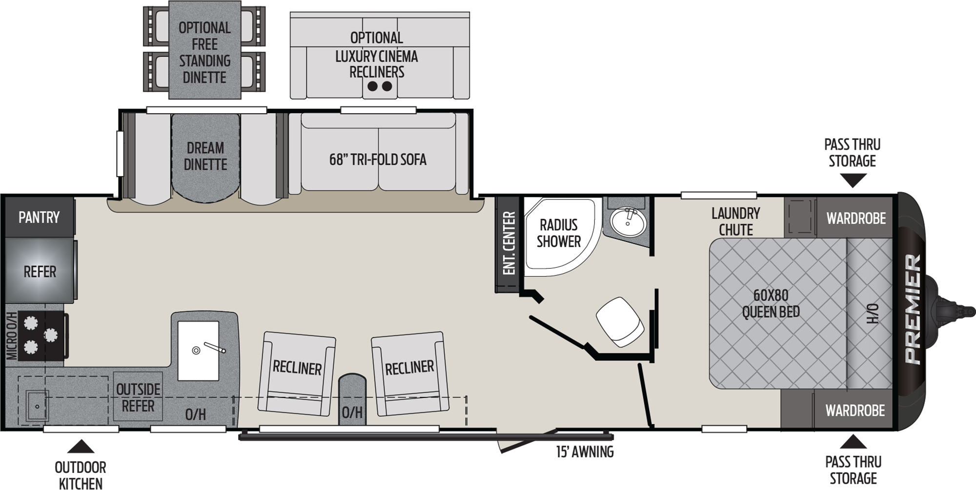 2019 KEYSTONE PREMIER 29RKPR (couples) Floorplan