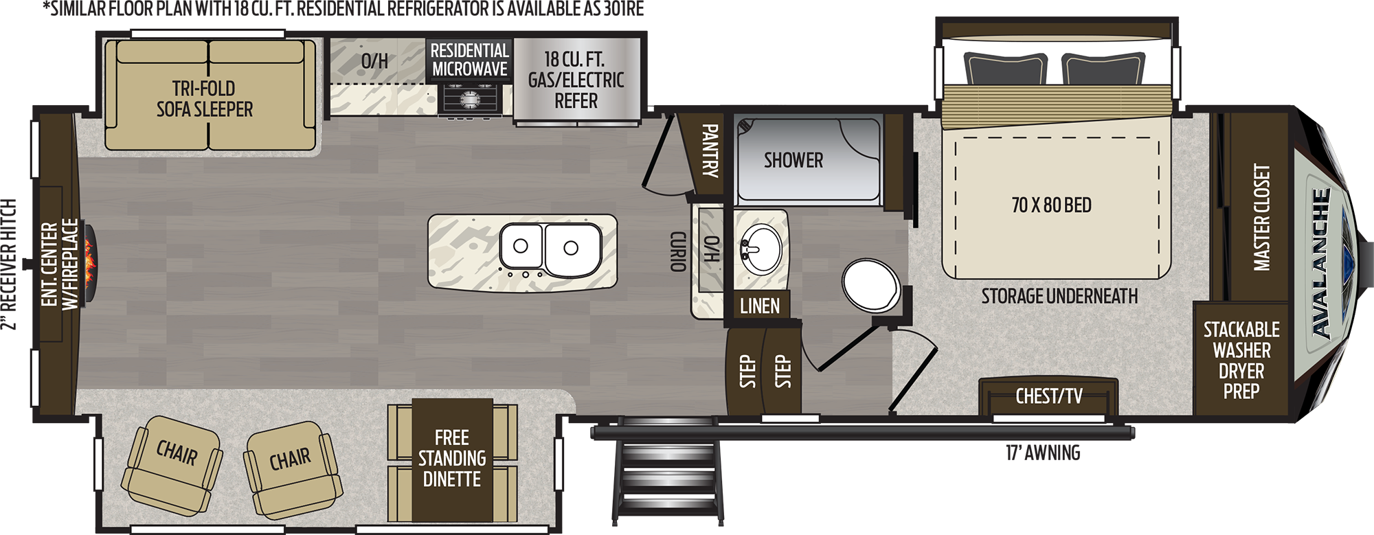 2020 KEYSTONE AVALANCHE 300RE (couples) Floorplan