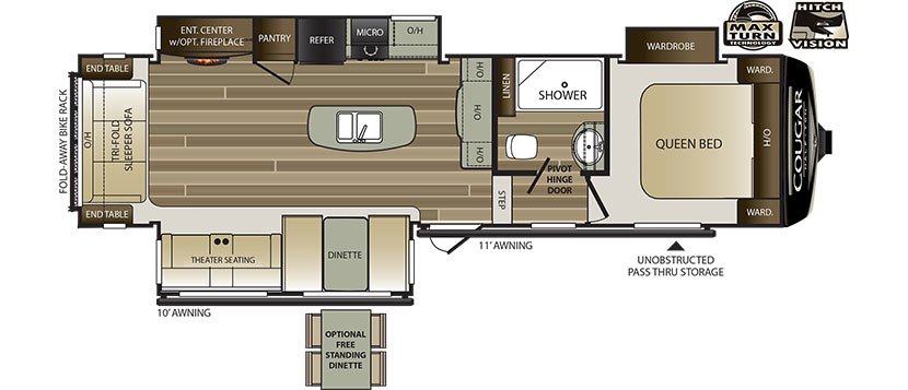 2019 KEYSTONE COUGAR HALF-TON 30RLS (couples) Floorplan