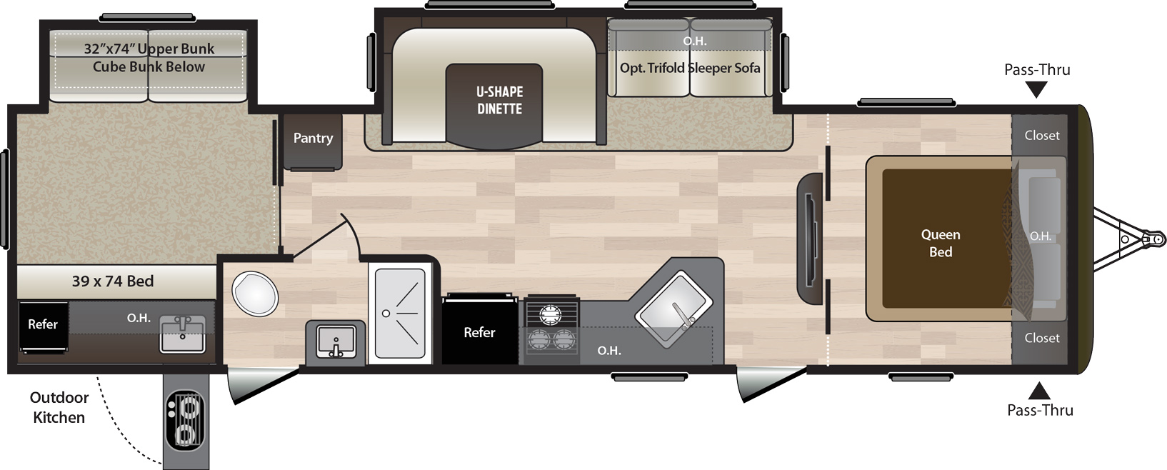 2019 KEYSTONE HIDEOUT 31RBDS (bunks) Floorplan