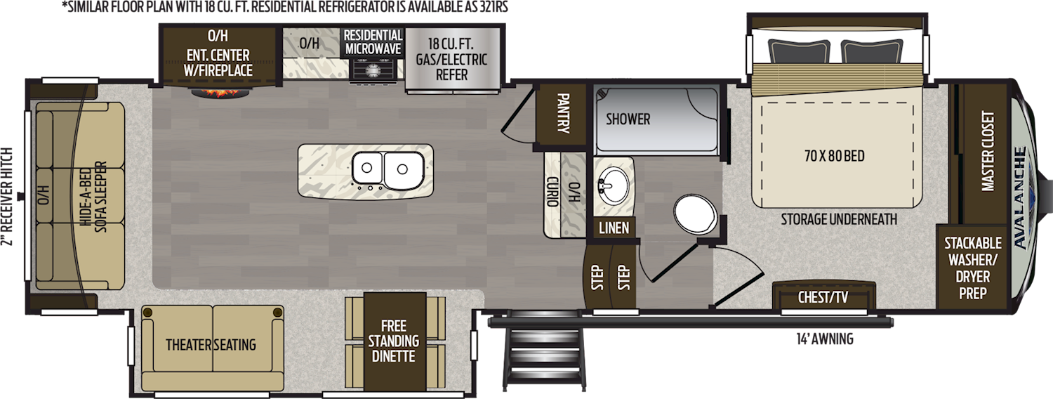2020 KEYSTONE AVALANCHE 320RS (couples) Floorplan