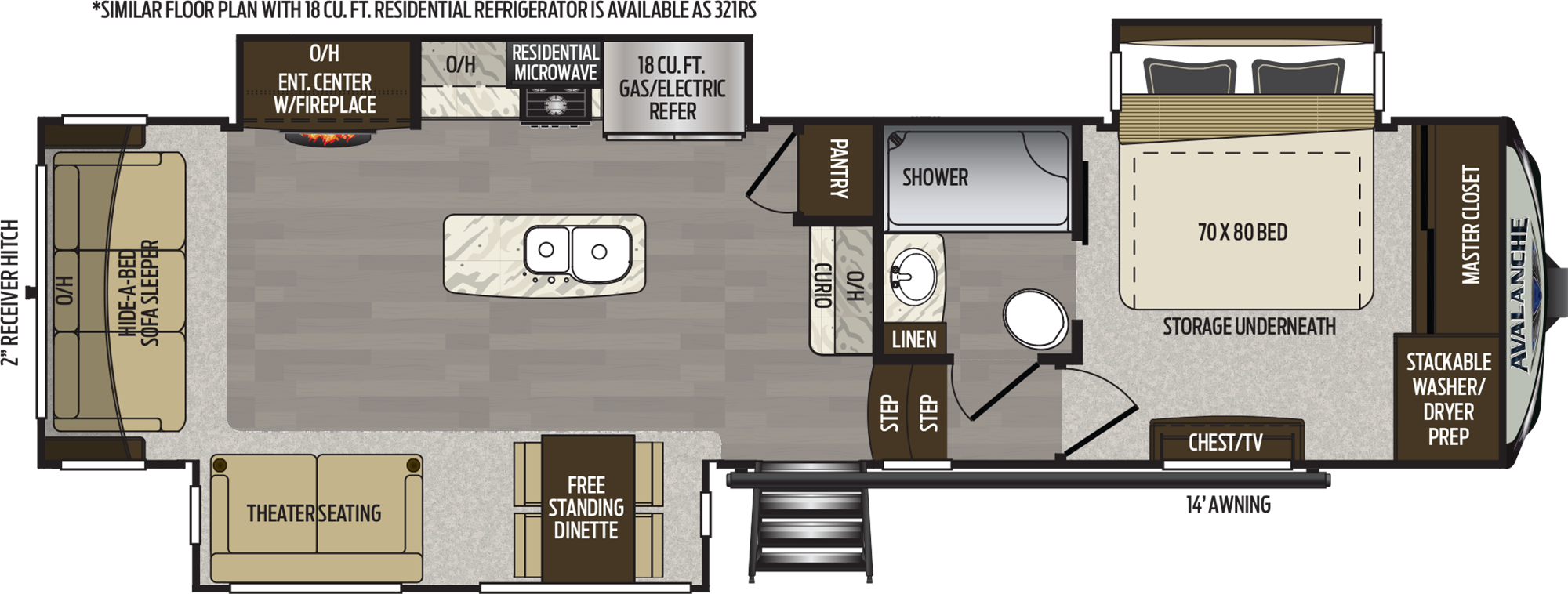 2019 KEYSTONE AVALANCHE 320RS (couples) Floorplan