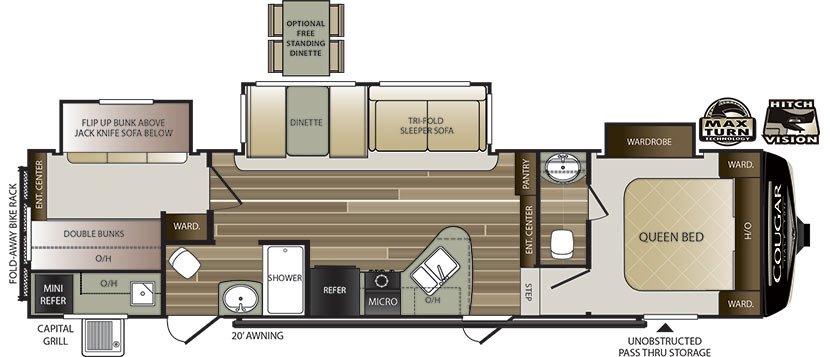 2019 KEYSTONE COUGAR HALF-TON 32BHS (bunks) Floorplan