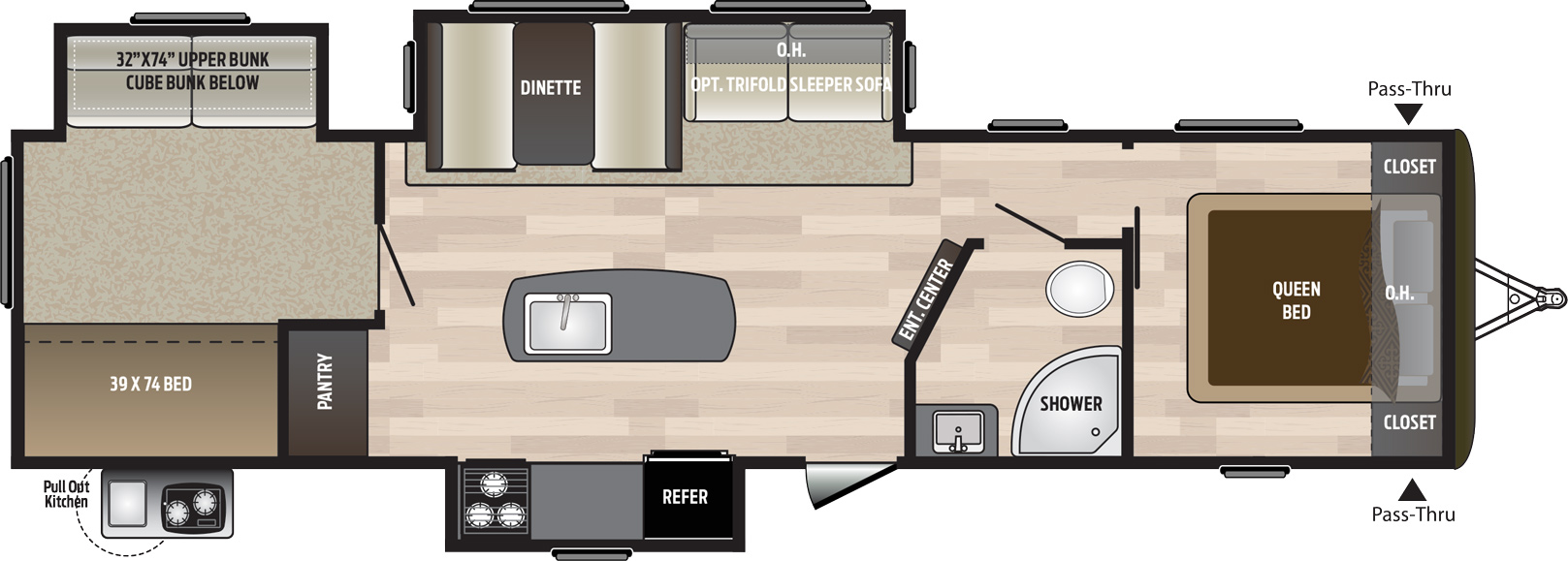 2019 KEYSTONE HIDEOUT 32BHTS (bunks) Floorplan