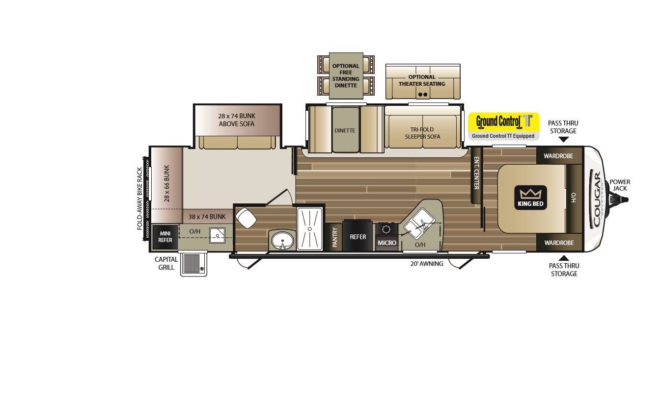 2018 KEYSTONE COUGAR HALF-TON 32RDB (bunks) Floorplan