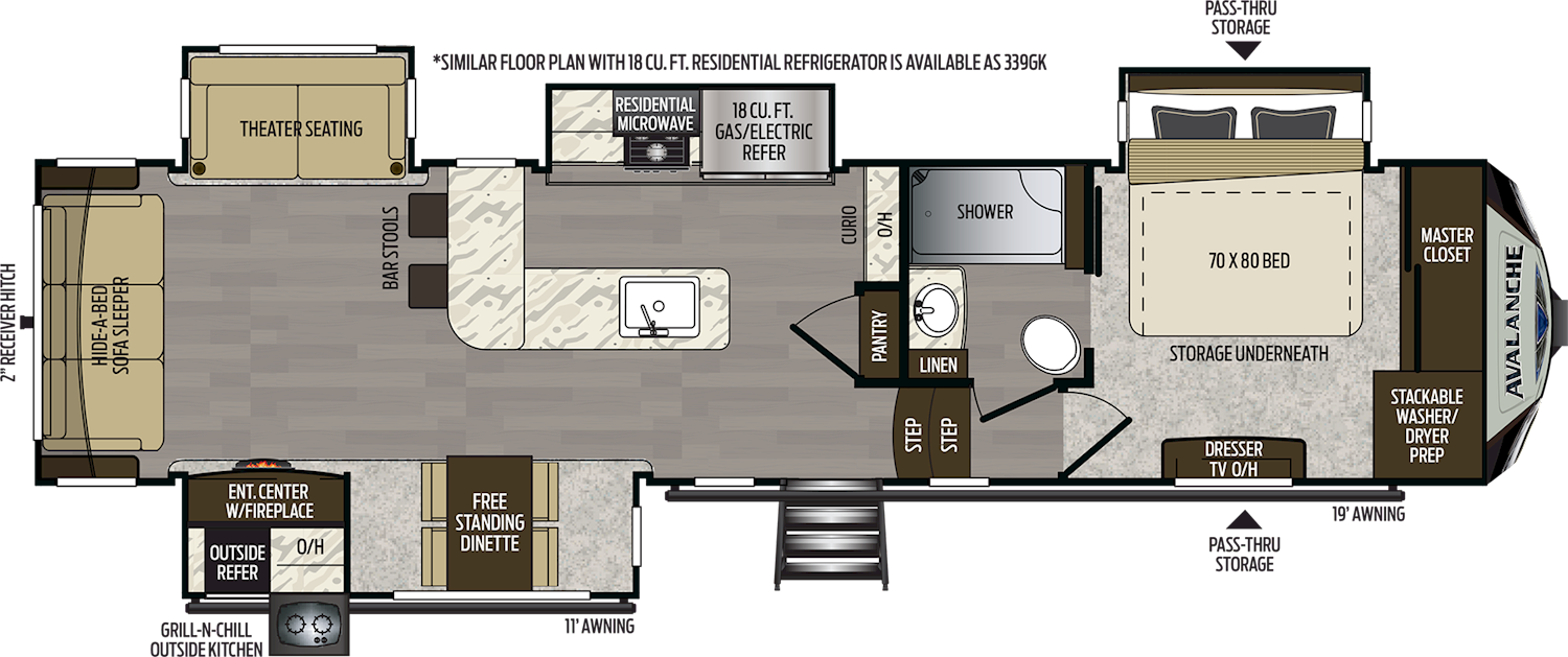 2020 KEYSTONE AVALANCHE 338GK (couples) Floorplan