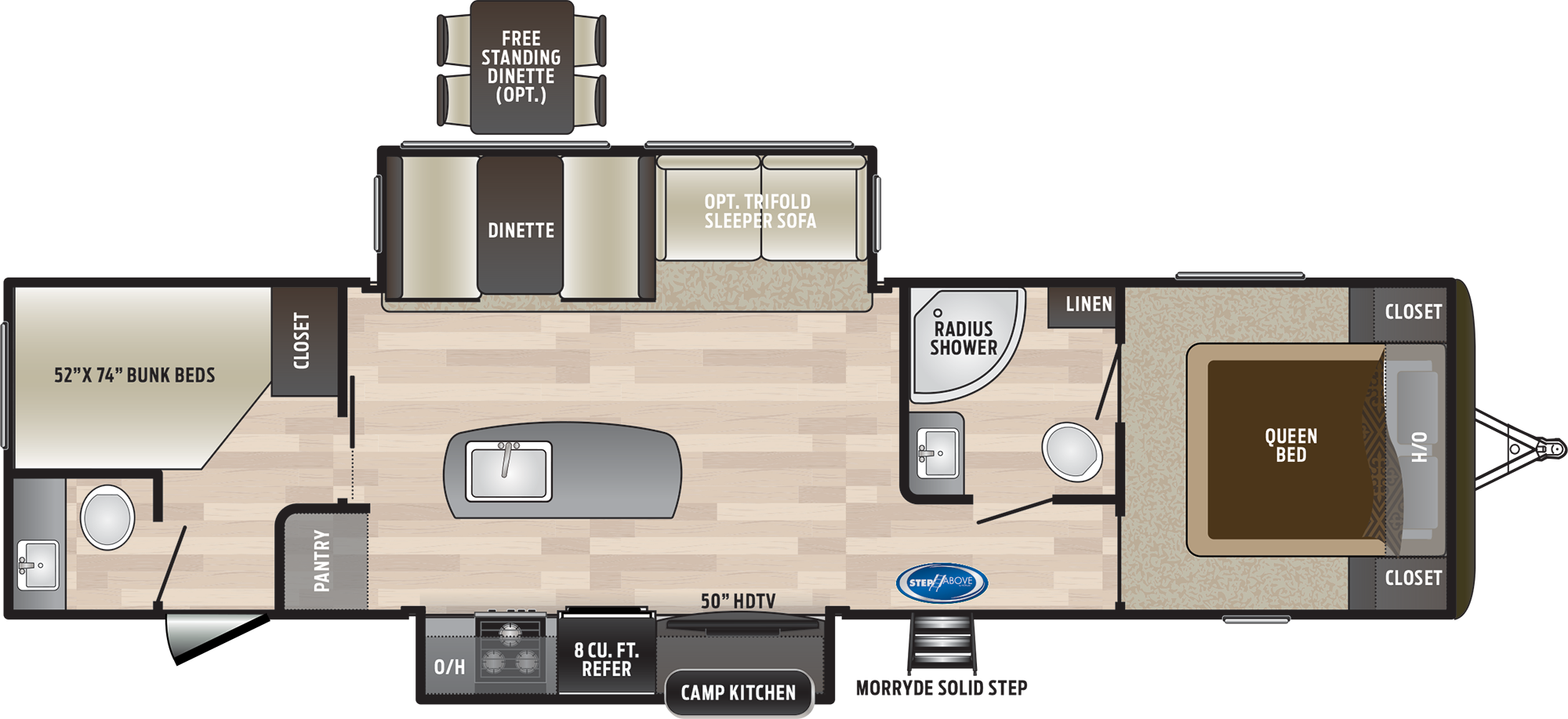 2019 KEYSTONE HIDEOUT 33BHDS (bunks) Floorplan
