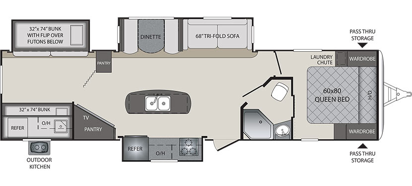 2018 KEYSTONE PREMIER 34BHPR (bunks) Floorplan