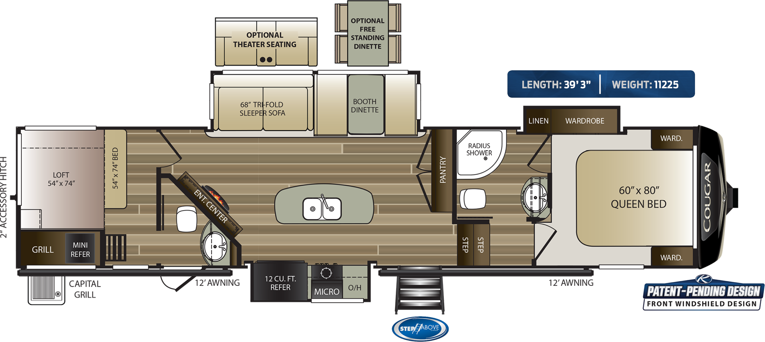 2020 KEYSTONE COUGAR 364BHL (bunks) Floorplan