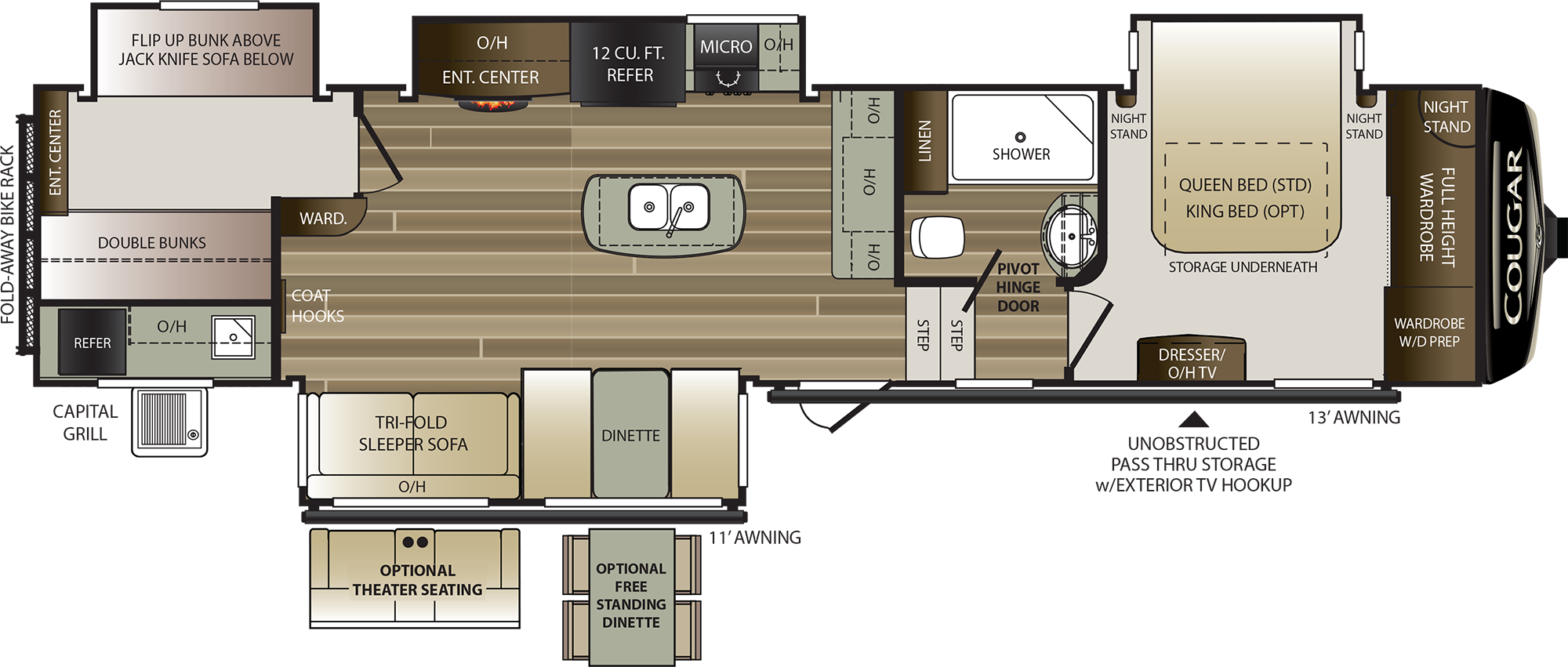 2019 KEYSTONE COUGAR 369BHS (bunks) Floorplan