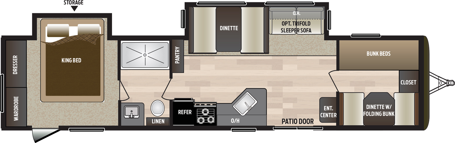 2019 KEYSTONE HIDEOUT 38BHDS (bunks) Floorplan