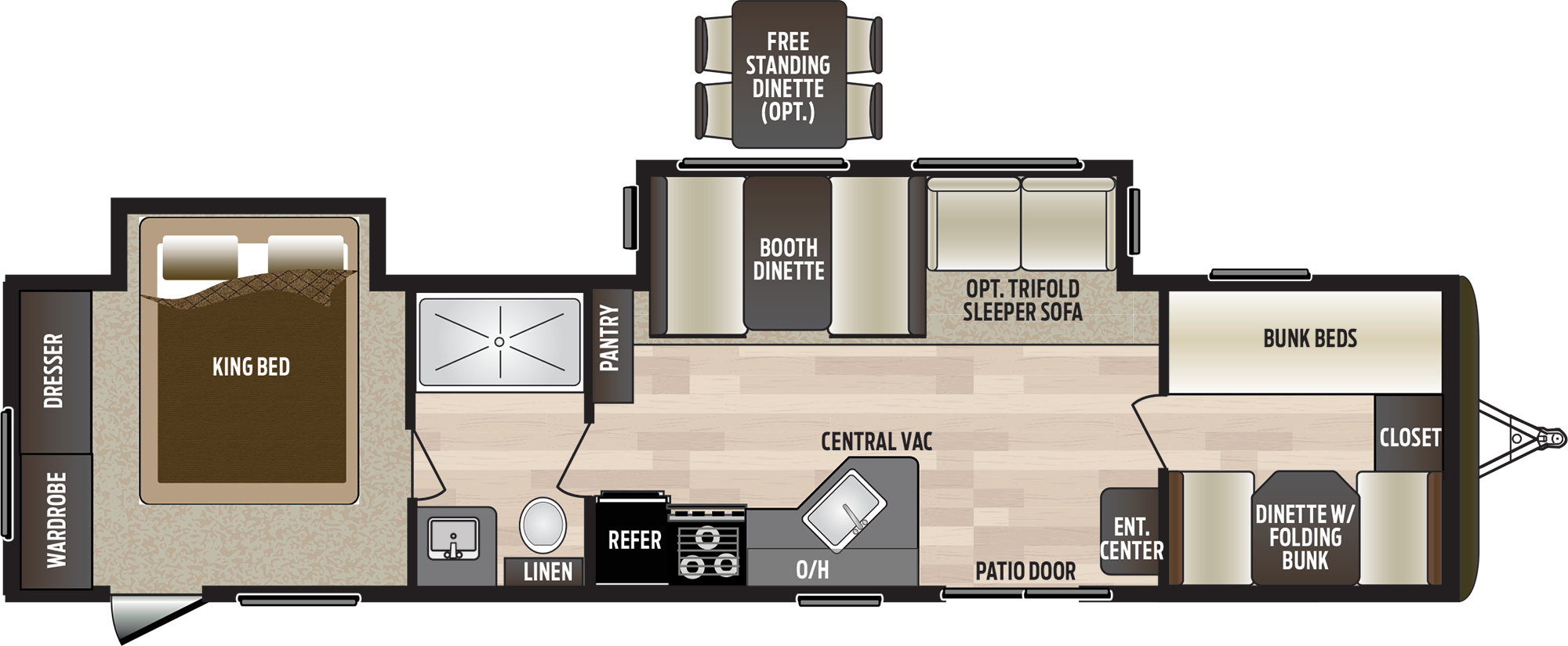 2019 KEYSTONE HIDEOUT 38BHDS (bunks) Floorplan