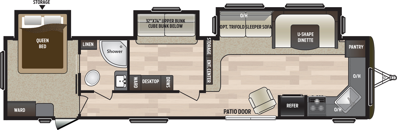 2019 KEYSTONE HIDEOUT 38FKTS (bunks) Floorplan