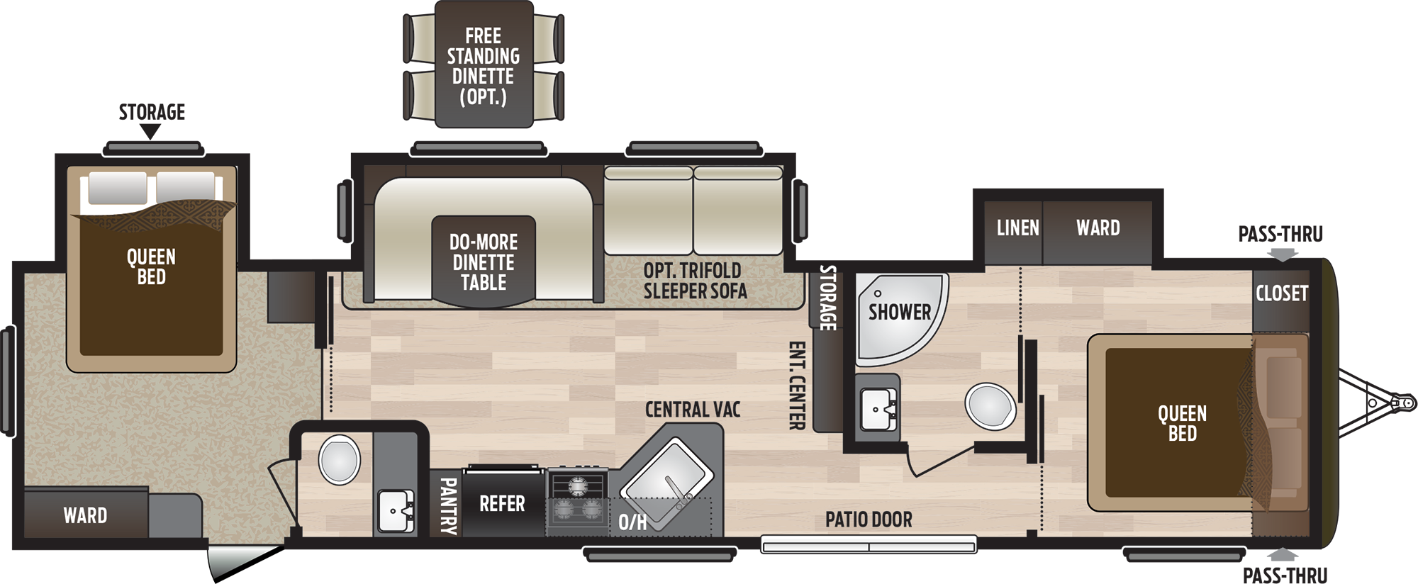 2019 KEYSTONE HIDEOUT 38FQTS (bunks) Floorplan