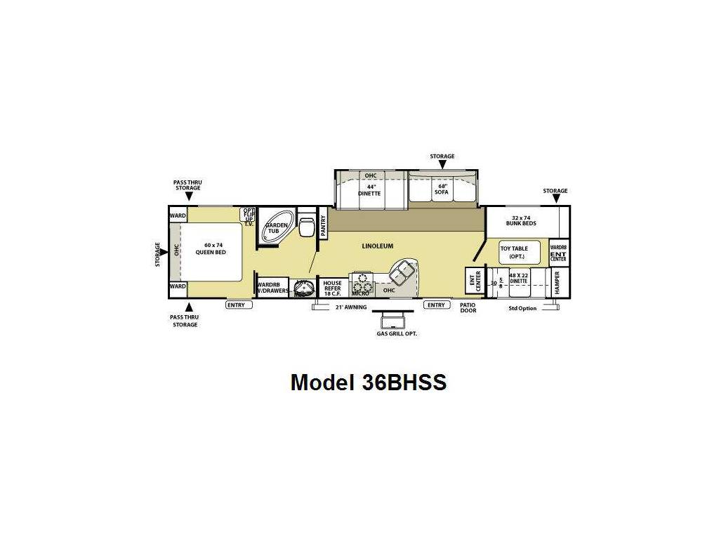 2009 FOREST RIVER SALEM 36BHSS (bunks) Floorplan