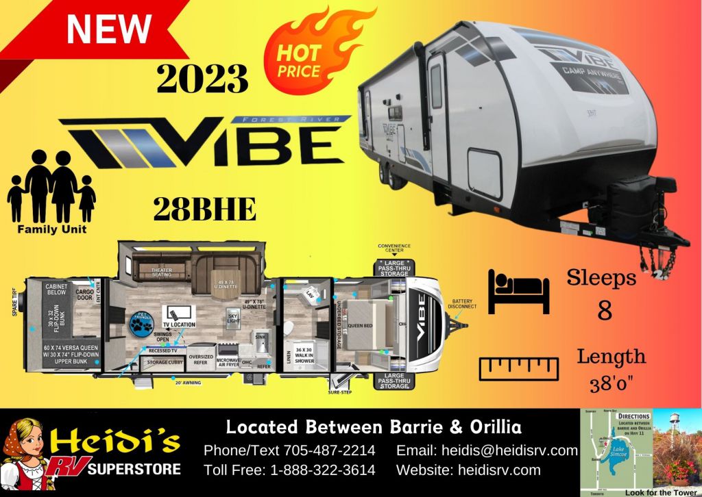 2023 FOREST RIVER VIBE 28BHE (TRIPLE BUNKS, OUT. KITCHEN)