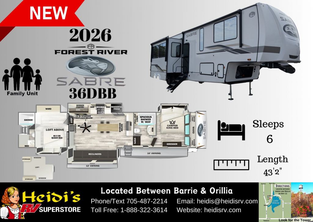 2026 FOREST RIVER SABRE 36DBB (LOFT, 2 QUEEN BED, 2 FULL BATH.)