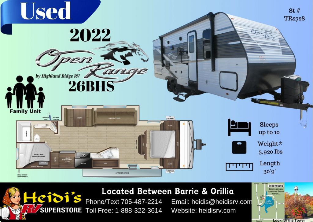 2022 HIGHLAND RIDGE RV OPEN RANGE 26BHS (DBL/DBL BUNKS, OUT. KITCHEN)