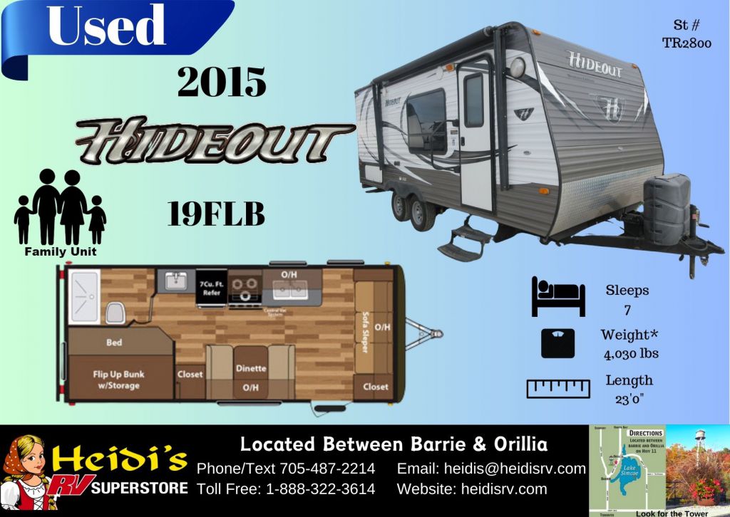 2015 KEYSTONE HIDEOUT 19FLB (SINGLE OVER DOUBLE BUNK)