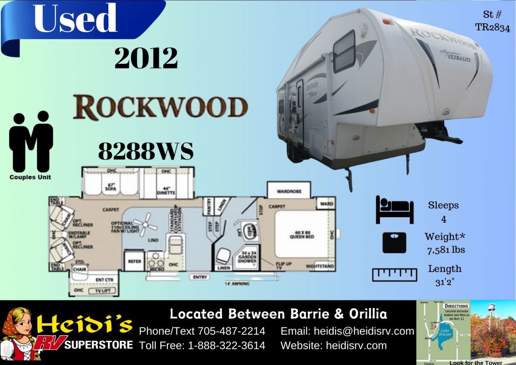 2012 FOREST RIVER ROCKWOOD SIGNATURE ULTRA LITE 8288WS (REAR LIVING*)