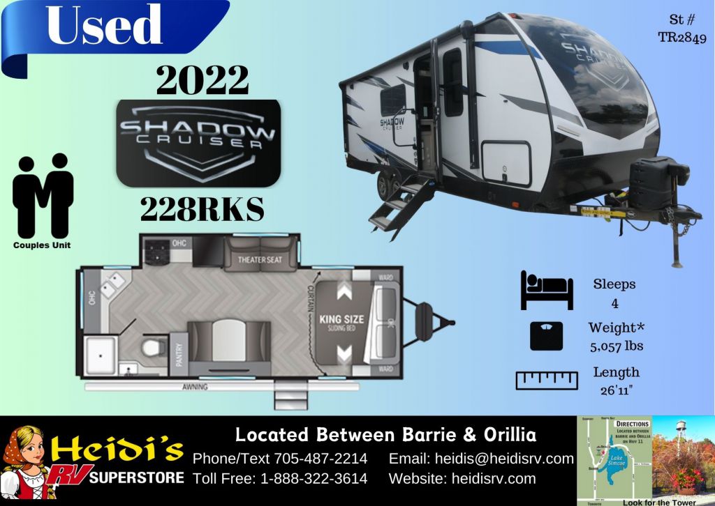 2022 CRUISER RV SHADOW CRUISER 228RKS (REAR KITCHEN*)