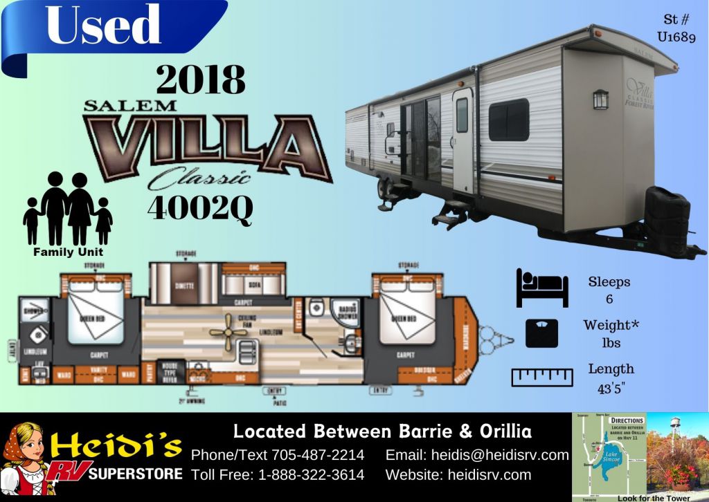 2018 FOREST RIVER SALEM VILLA CLASSIC 4002Q (2 QUEEN BEDS, 2 FULL BATH)